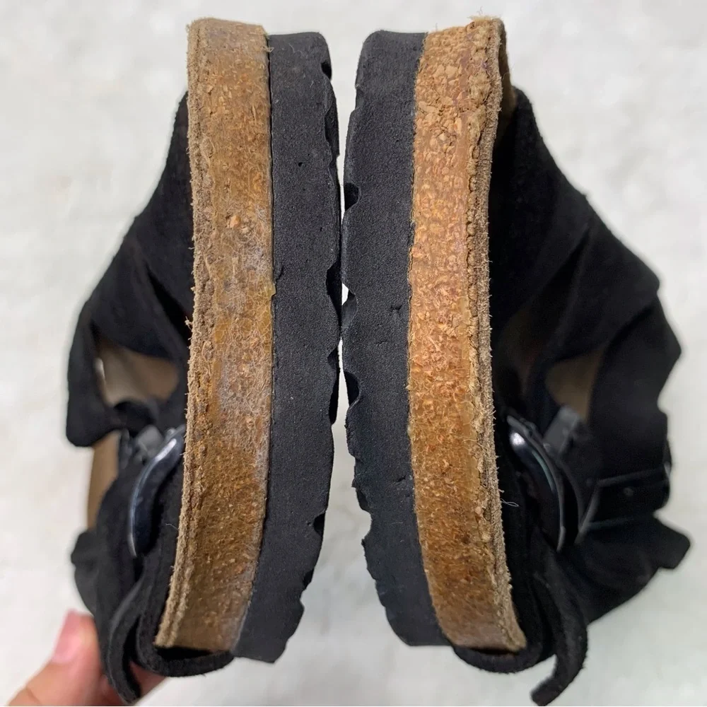 Birki's by Birkenstock Women's Black Suede Leather Three Straps Sandals Size L10